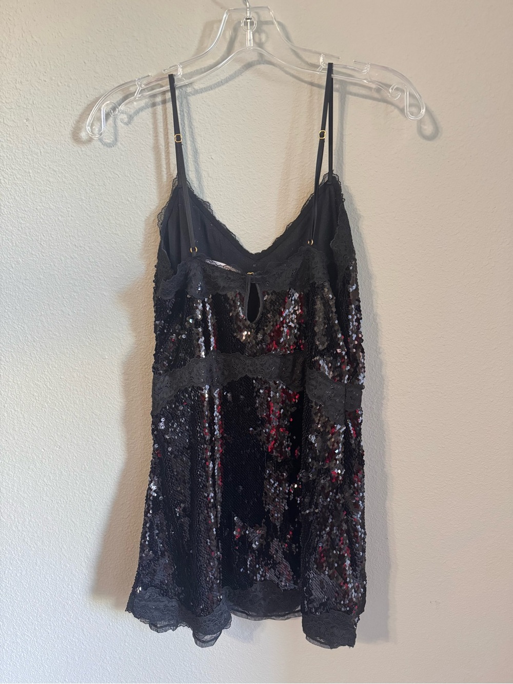 Black Sequin and Lace Slip Dress - Picture 3 of 3